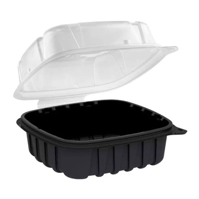6" x 6" x 3" Clamshell, 1-Compartment, Black and Clear