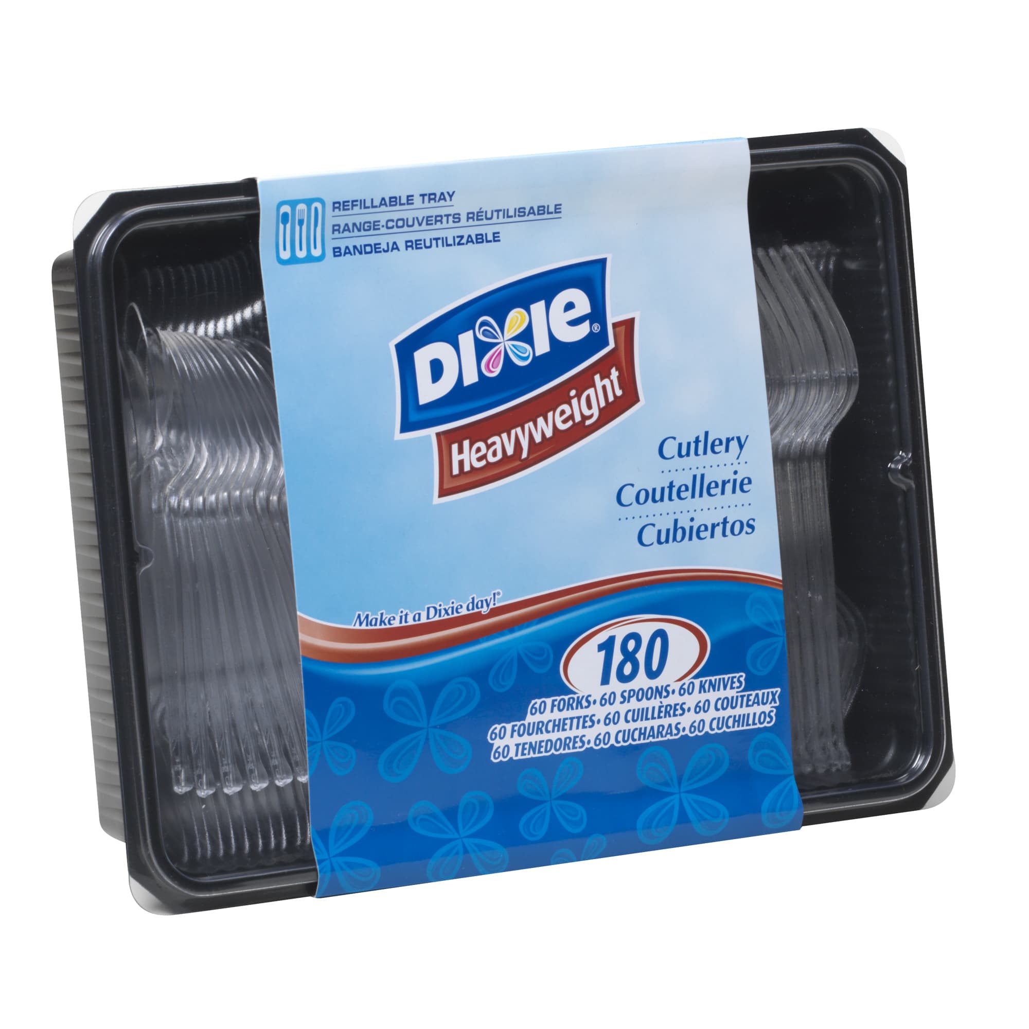 Dixie® Heavy-Weight Polystyrene Disposable Plastic Forks, Knives &Teaspoons Keeper Pack Grab-N-Go® - Image 1