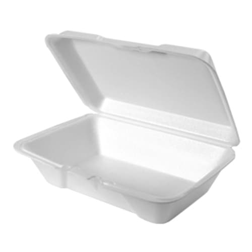 Genpak 20500 Vented 9 3/16" x 6 1/2" x 2 7/8" White Large Deep All Purpose Foam Hinged Lid Container