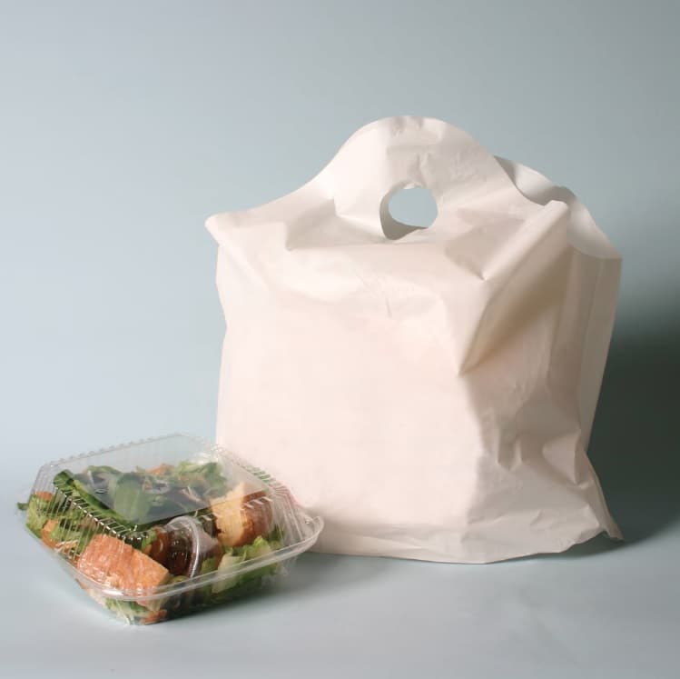 Elkay 21" x 18" + 10"BG 1.25 mil Unprinted White Take Out Bag w/ Wave Top Handle - Image 1