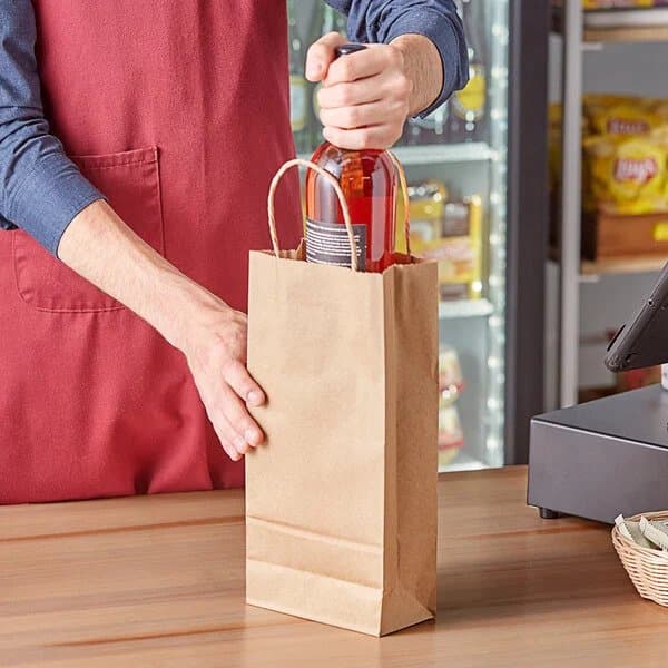 Vino Natural Kraft Paper Shopping Bag with Handles 5.25" x 3.25" x 13" - Image 1