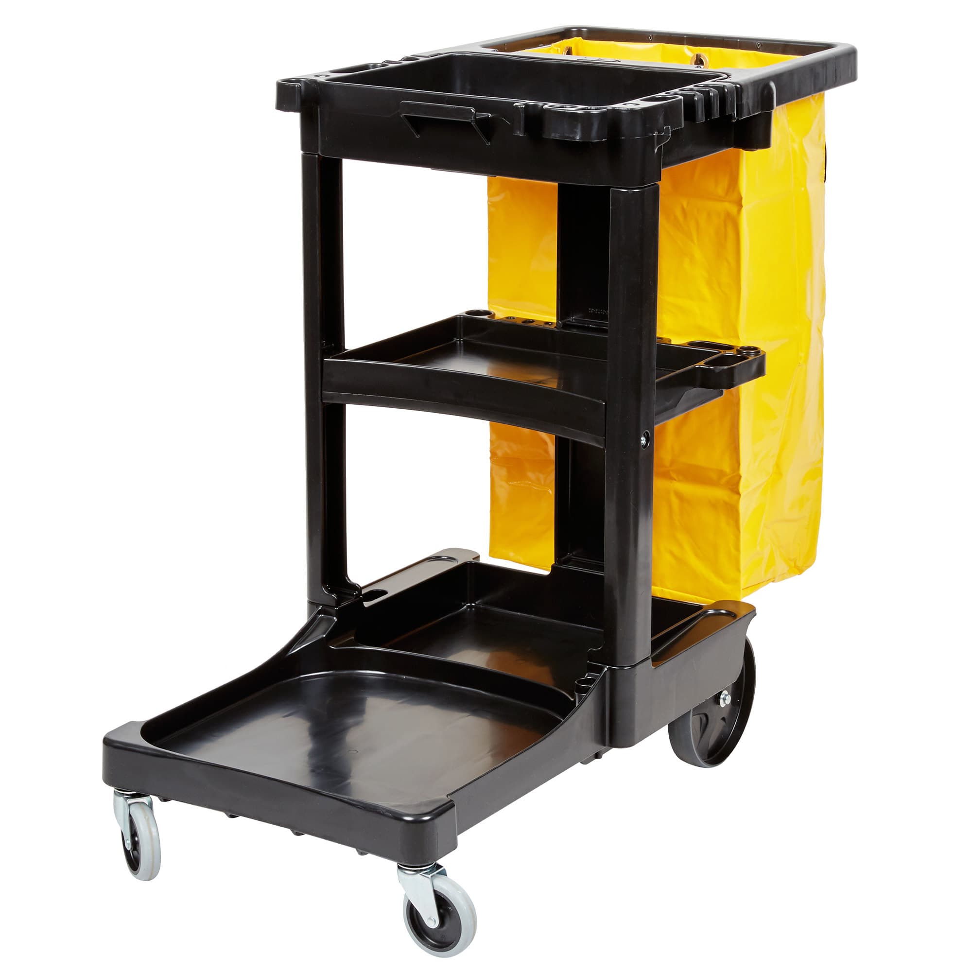Rubbermaid FG617388BLA Shelf Janitor Cart with Vinyl Zippered Bag