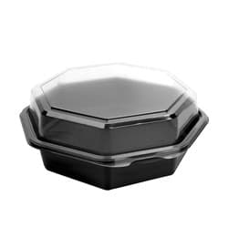 Creative Carryouts® Octaview® 7.5" Black/Clear Plastic Hinged Lid Container - Image 1