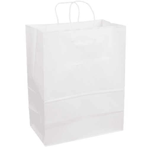 White Senior Paper Shopping Bag with Handles 13" x 7" x 17" - Image 1