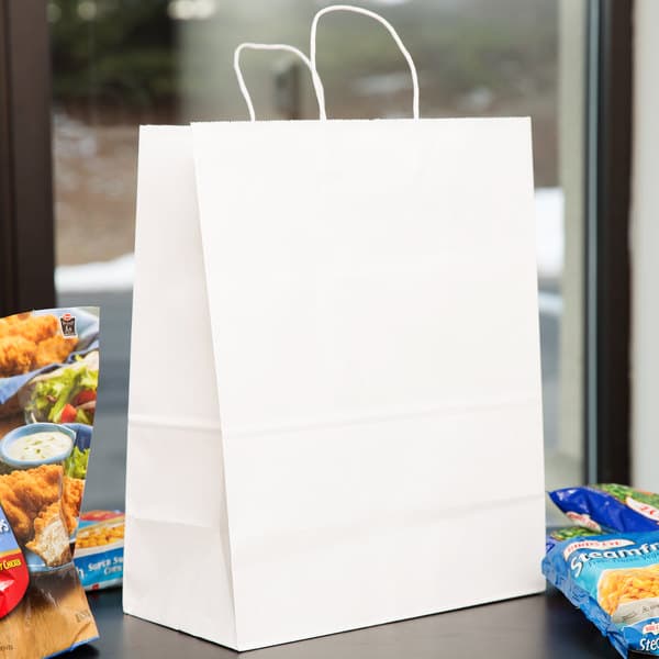 White Senior Paper Shopping Bag with Handles 13" x 7" x 17"