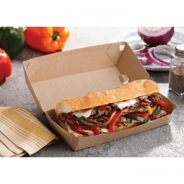 7.75x3.25x3" Kraft Hoagie Clamshell, 1-Compartment - Image 1