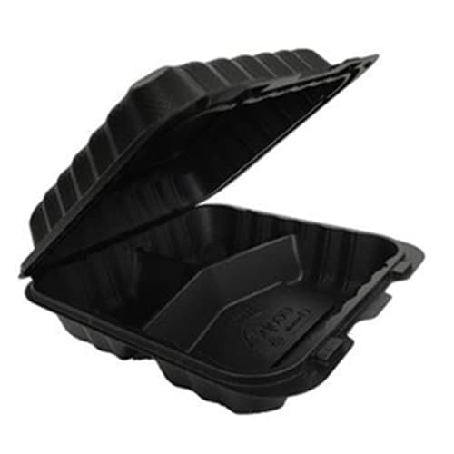 9" x 9" x 3" Black MFPP Clamshell, 3-Compartment