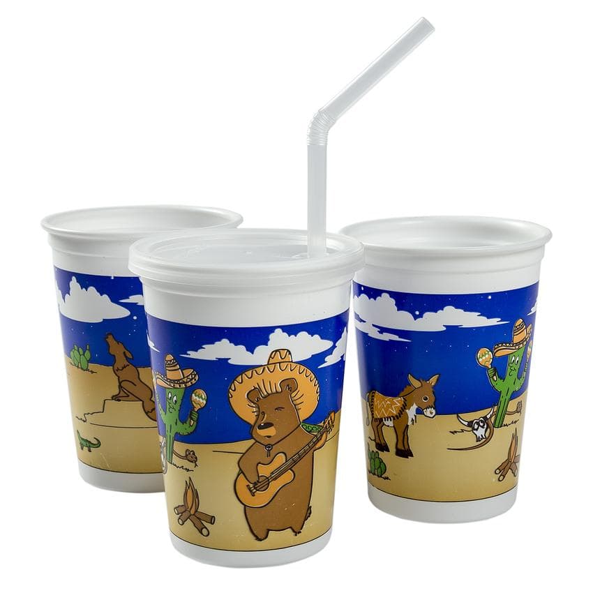 Amercare Royal 12 oz South Western Kids Cup Combo with Clear Lid and Flex Straw