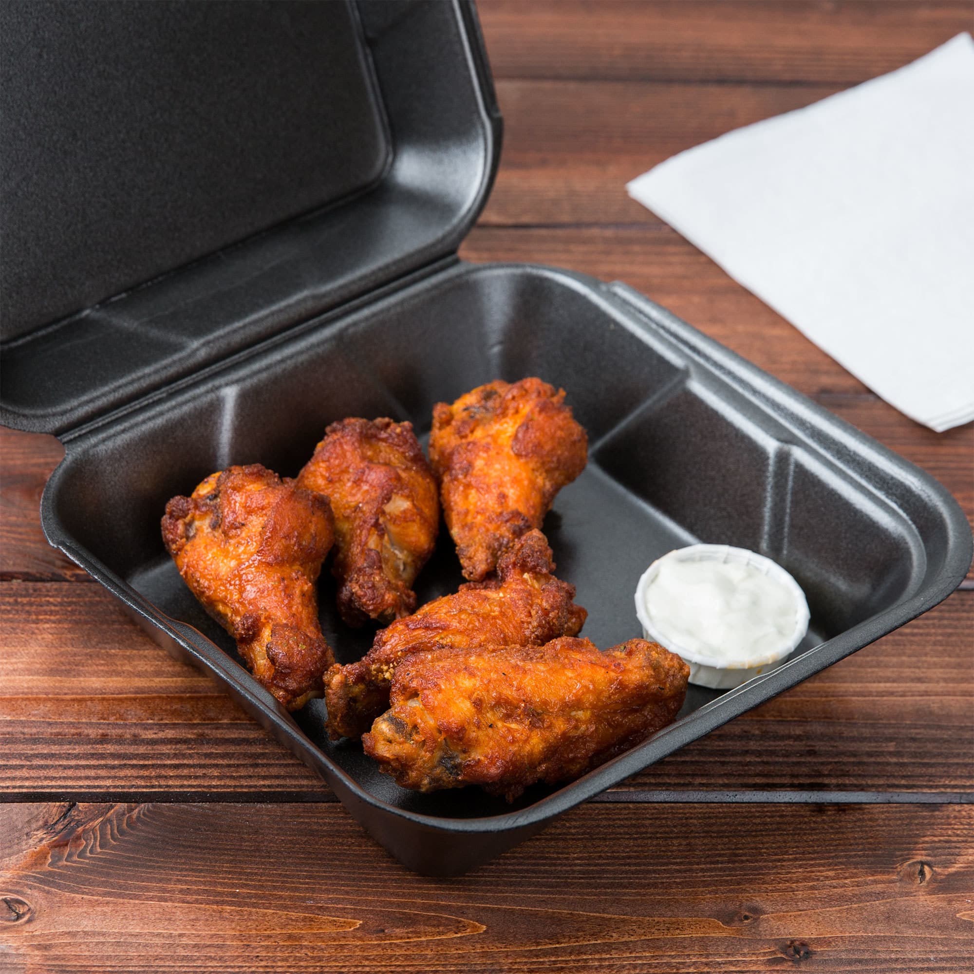 Genpak SN240-BK 8" x 8" x 3" Black Foam Container with Hinged Lid - Image 1
