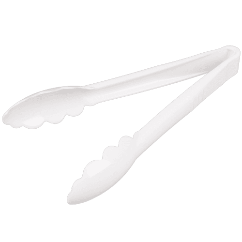 Fineline T9999.WH Platter Pleasers 9" White Scalloped Edge Plastic Utility Tongs - Image 1