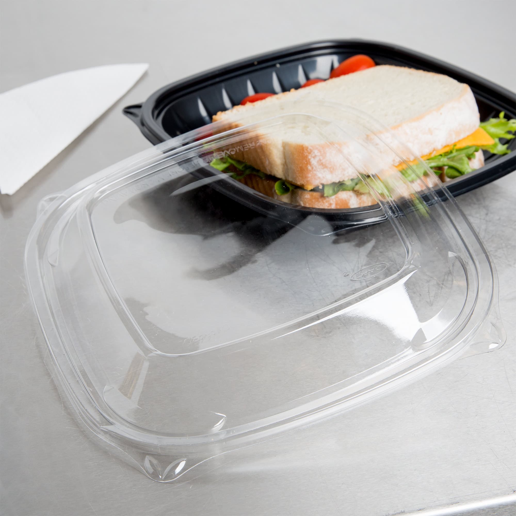 Dart C2464BDL PresentaBowls Pro Clear Square Lid for 24, 32, 48, and 64 oz. Square Plastic Bowls