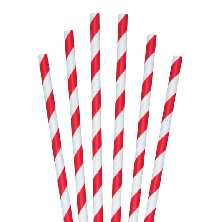 10" Standard Red Stripe Paper Straw, Unwrapped