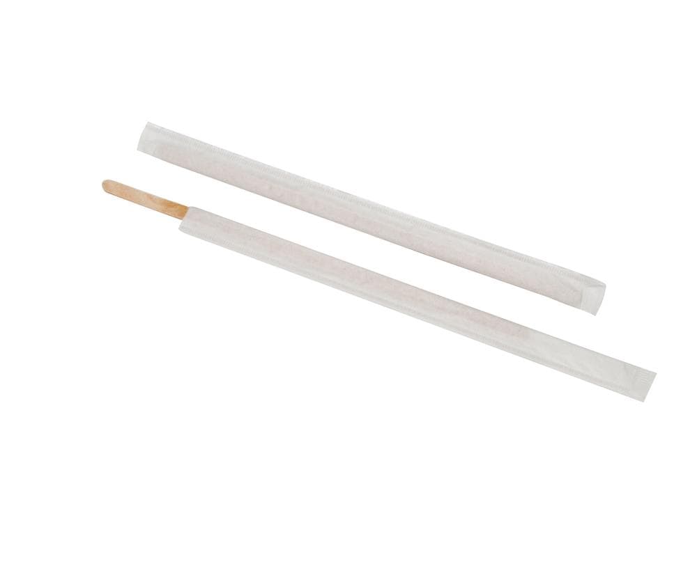 Rofson 7 1/2" Eco-Friendly Wood Individually Wrapped Coffee Stirrer - Image 1