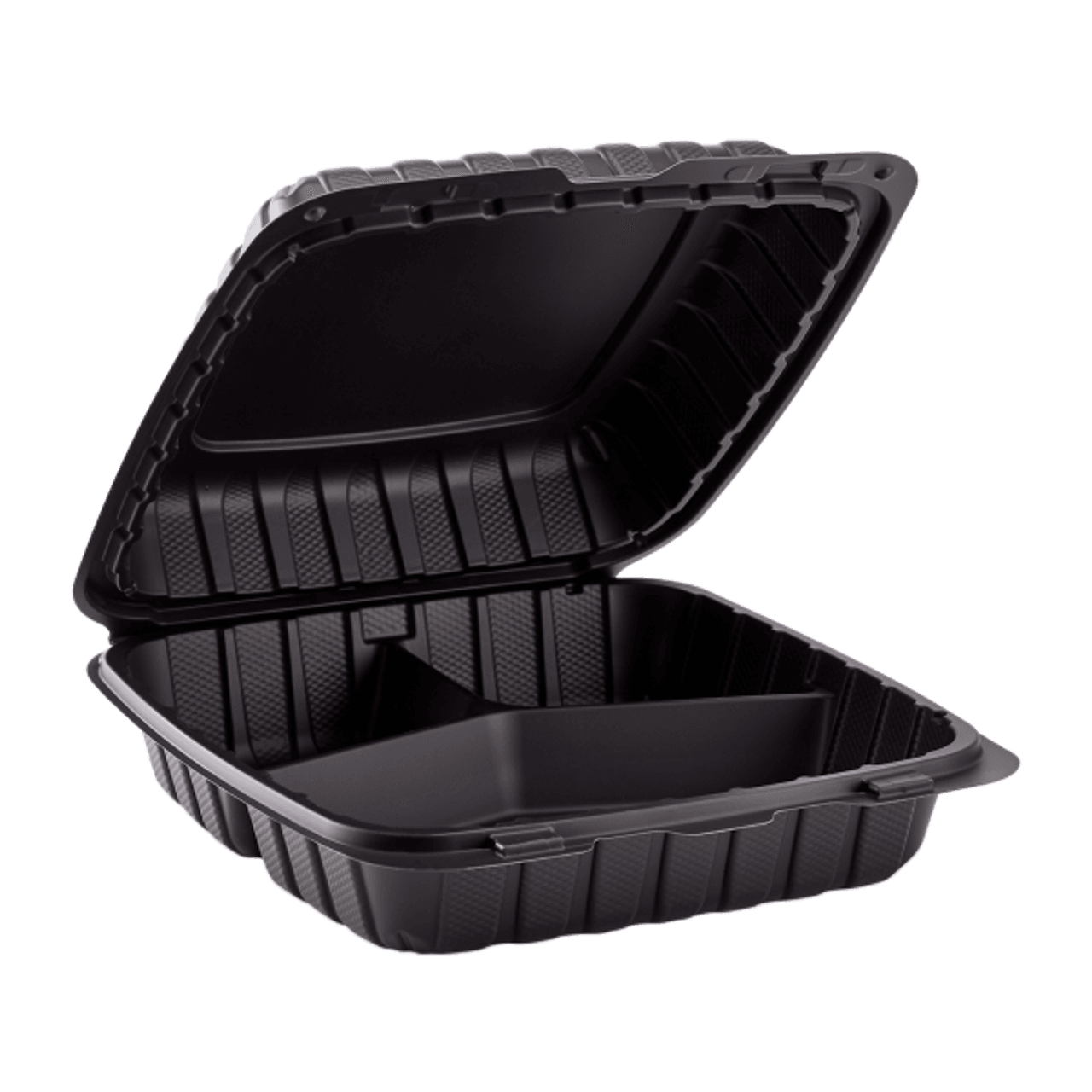9" x 9" x 3" Clamshell, 3-Compartment, Black