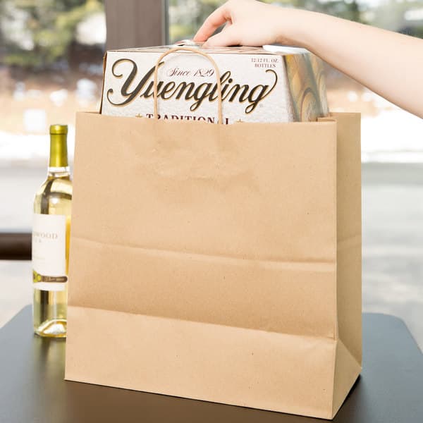 Junior Natural Kraft Paper Shopping Bag with Handles 13" x 7" x 13" - Image 1