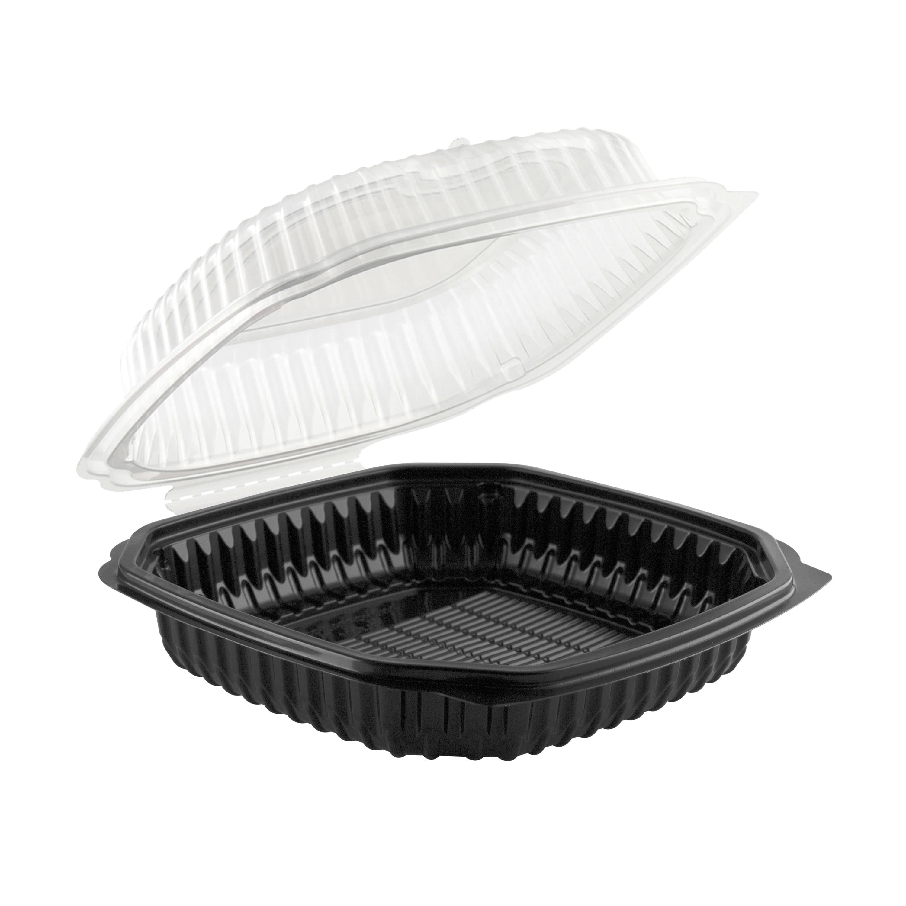10.5" x 9.5" x 3" Clamshell, 1-Compartment, Black and Clear