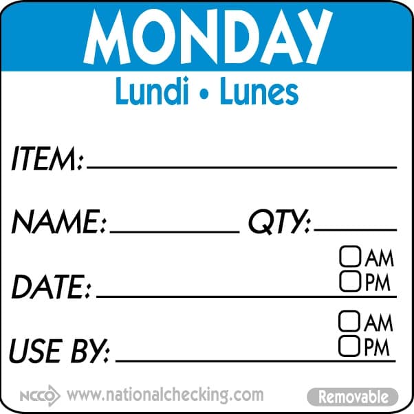 Monday 2″ x 2″ Item/Date/Use By Removable Labels 500/Roll
