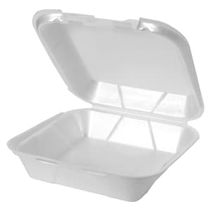 Genpak SN240-WHT 8 1/4" x 8" x 3" White Medium 1-Compartment Foam Snap-It Hinged Lid Container - Image 1