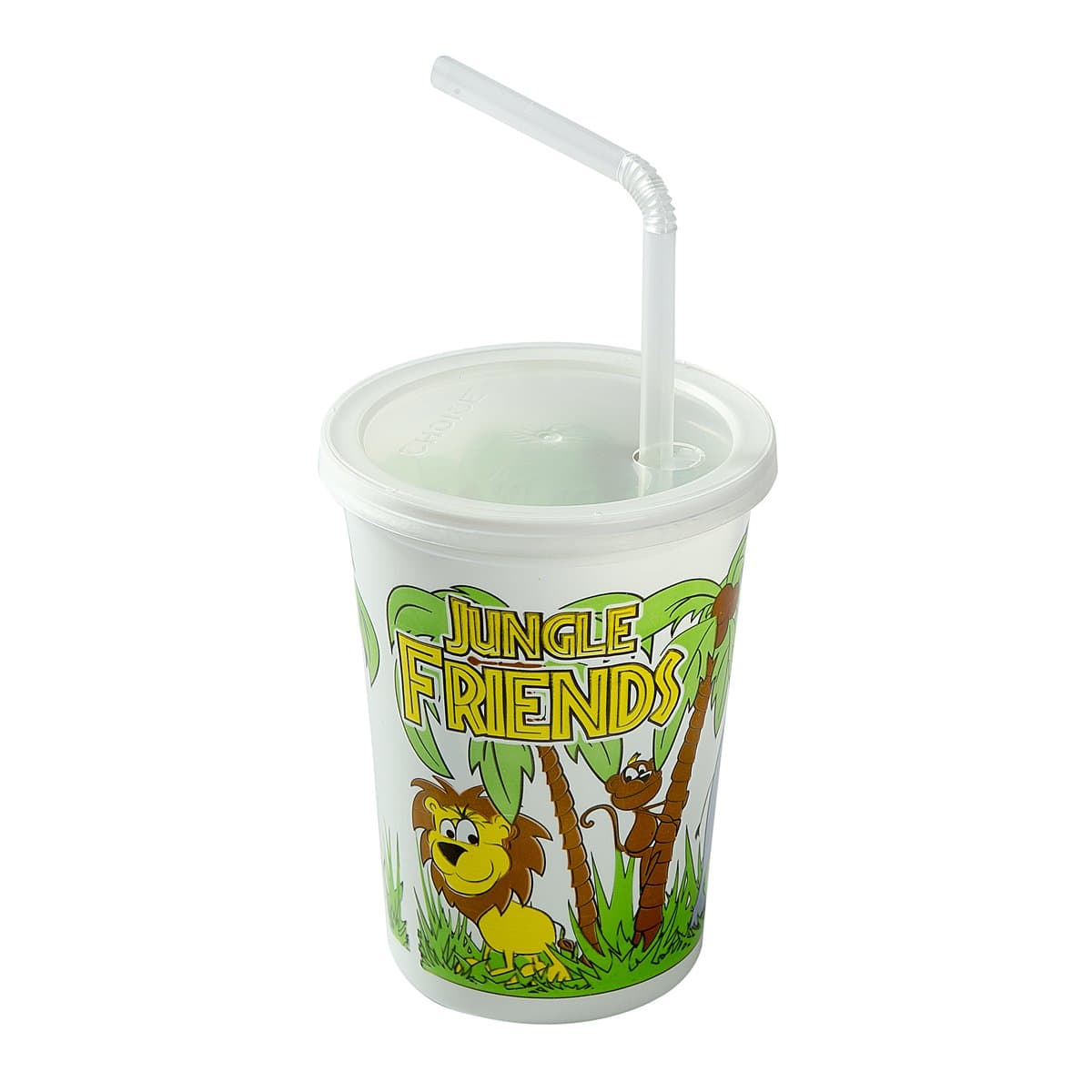 Amercare Royal 12 oz Jungle Theme Kids Cup Combo with Clear Lid and Flex Straw - Image 1