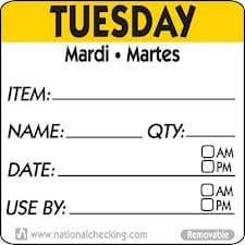 Tuesday 2″ x 2″ Item/Date/Use By Removable Labels 500/Roll