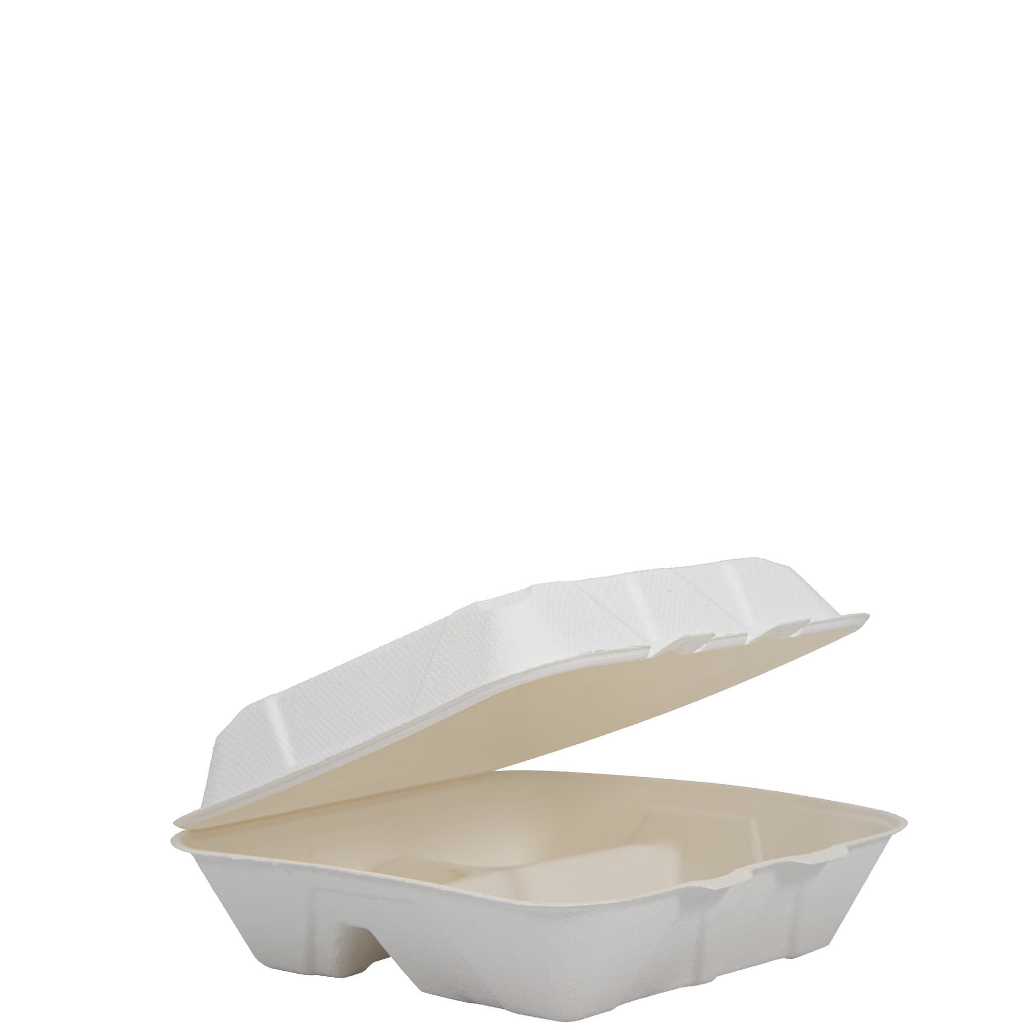 9" x 9" x 3" Fiber Clamshell Container, 3-Comp, PFAs Free