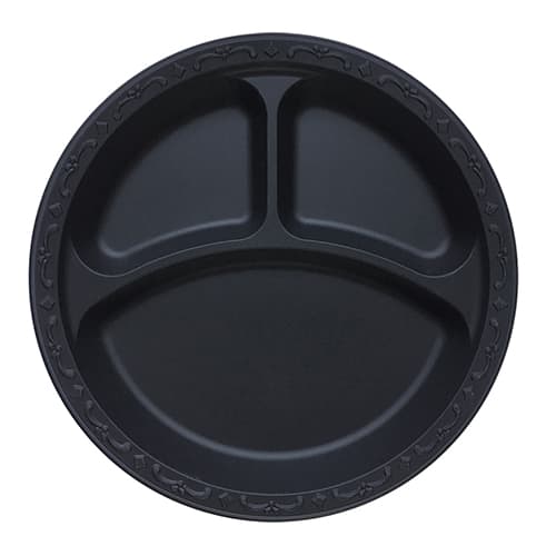 Ecopax 9" Pebble Plate MFPP Black 3-Compartment - Image 1