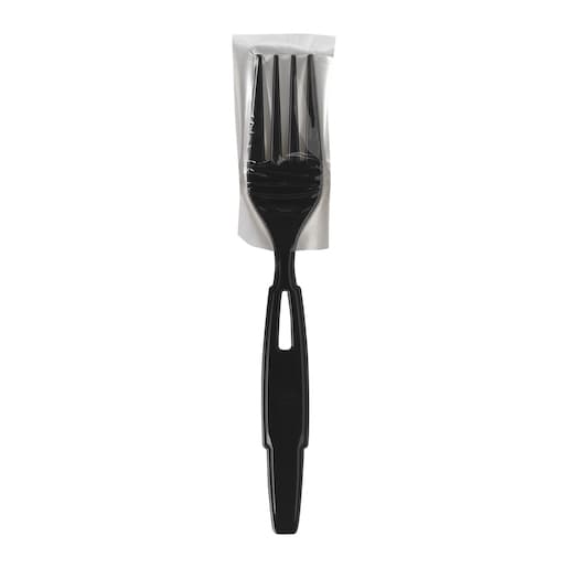 Dixie Ultra® Smartstock® Series-W Black Heavy Weight Polypropylene Plastic Wrapped Fork - Image 1