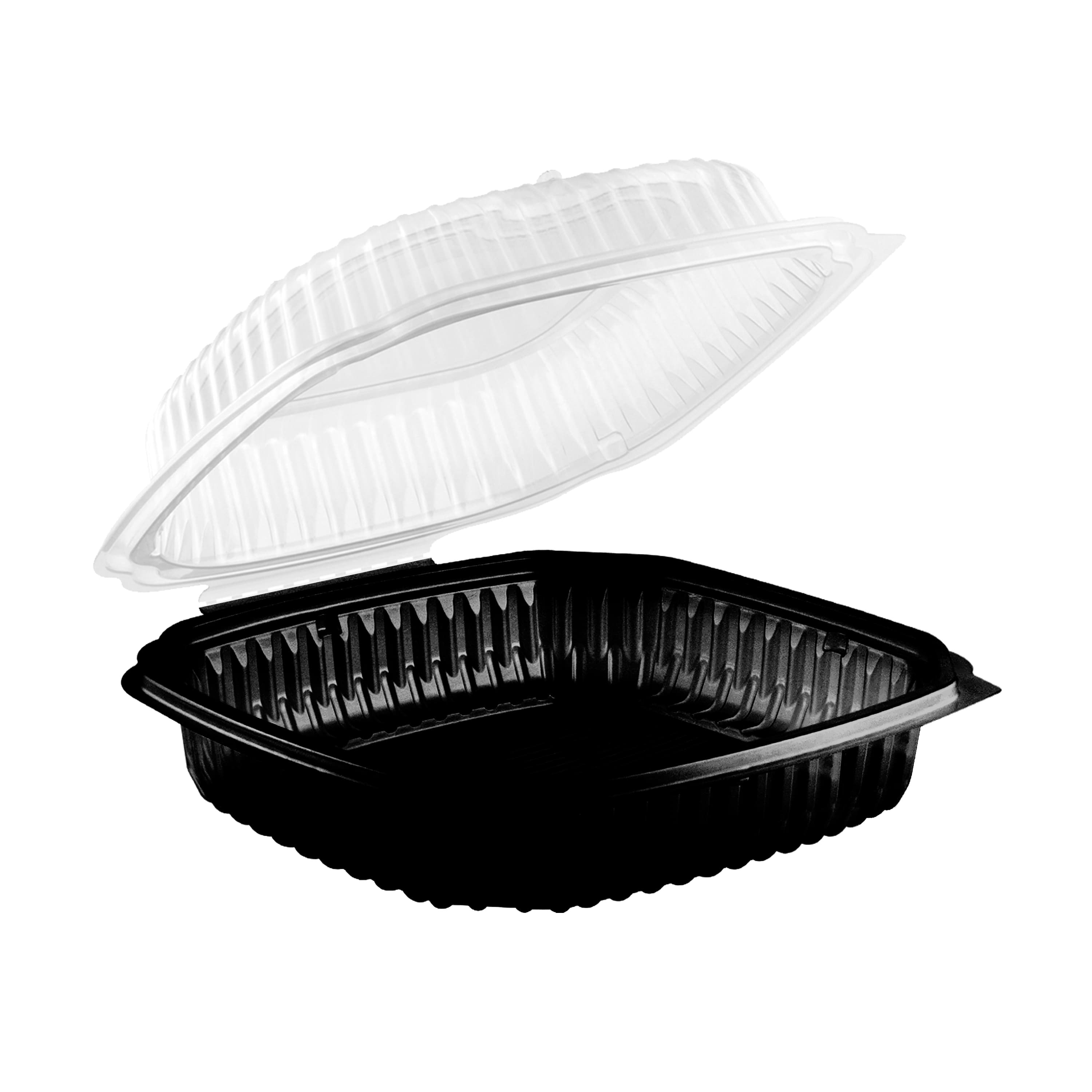 9" x 9" x 3" Clamshell, 1-Compartment, Black and Clear