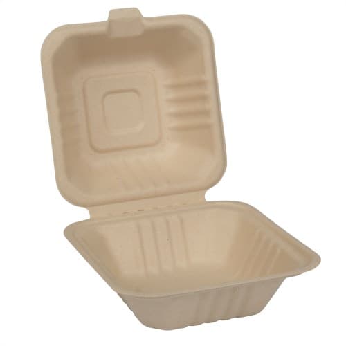 6" x 6" x 3" Fiber Clamshell Container, 1-Comp, PFAs Free