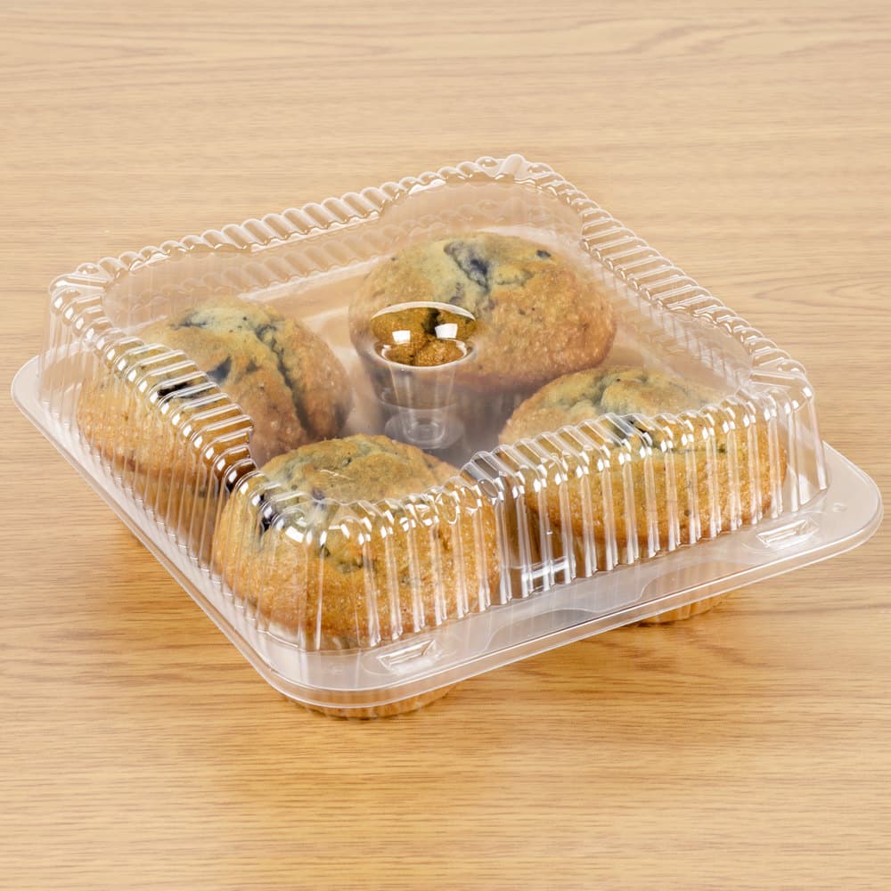 Polar Pak 4 Compartment Clear OPS Hinged Cupcake / Muffin Container - Image 1