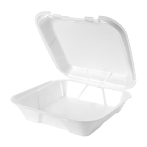 Genpak SN200-WHT 9 1/4" x 9 1/4" x 3" White Large 1-Compartment Foam Snap-It Hinged Lid Container - Image 1