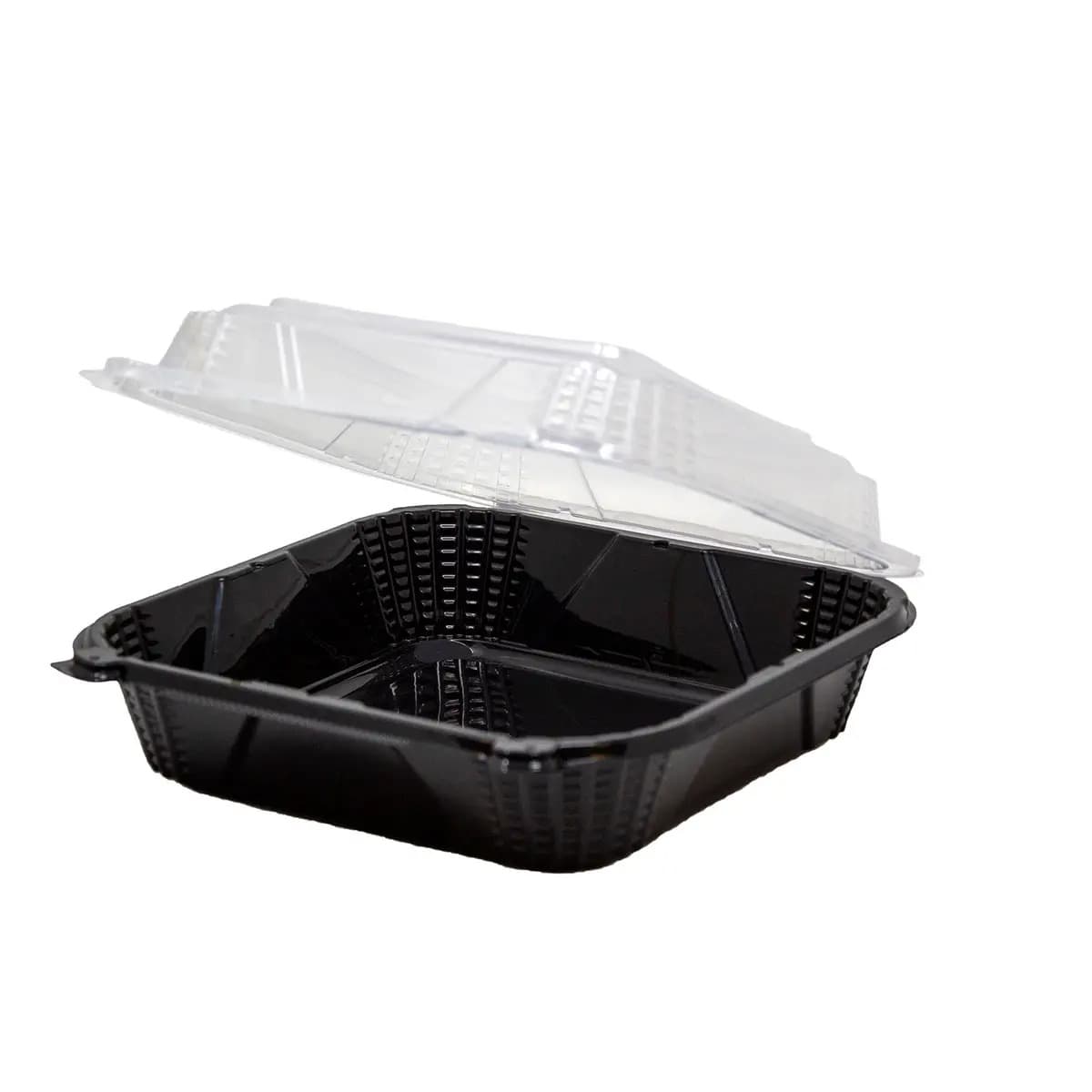 Genpak ProView™ Black Base with Clear Lid 8" x 8" x 3" Hinged Square Container - Image 1