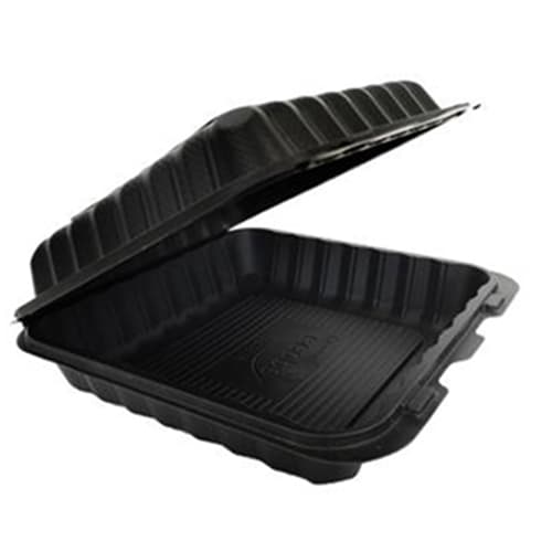 8" x 8" x 3" Black MFPP Clamshell, 1-Compartment