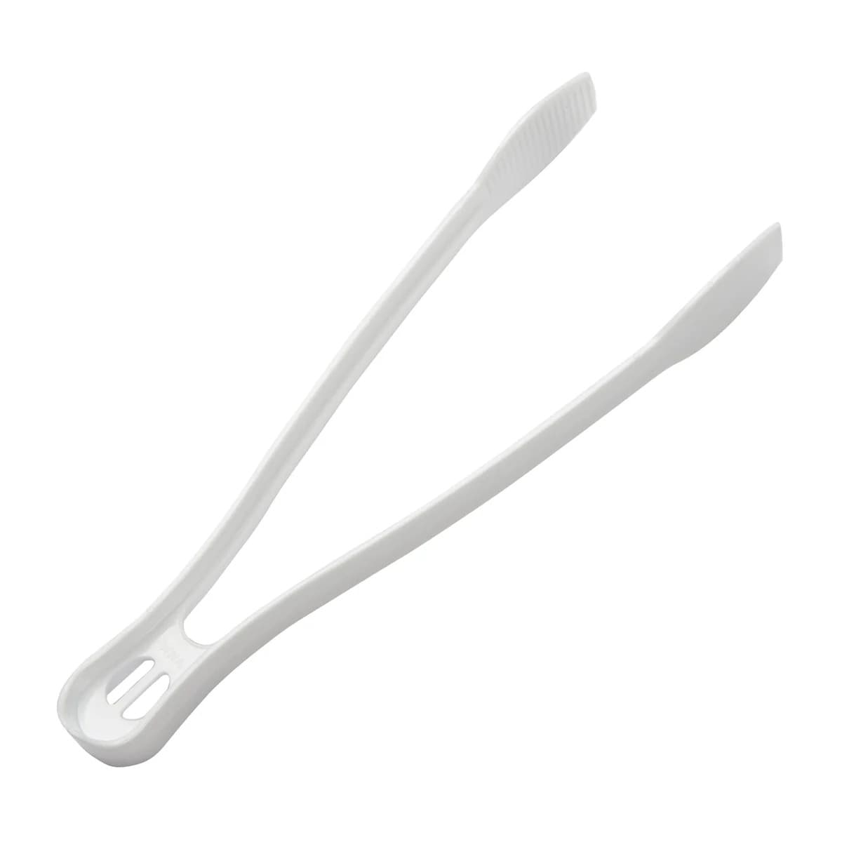 CaterLine® White 9" Flat Grip Plastic Tongs - Image 1