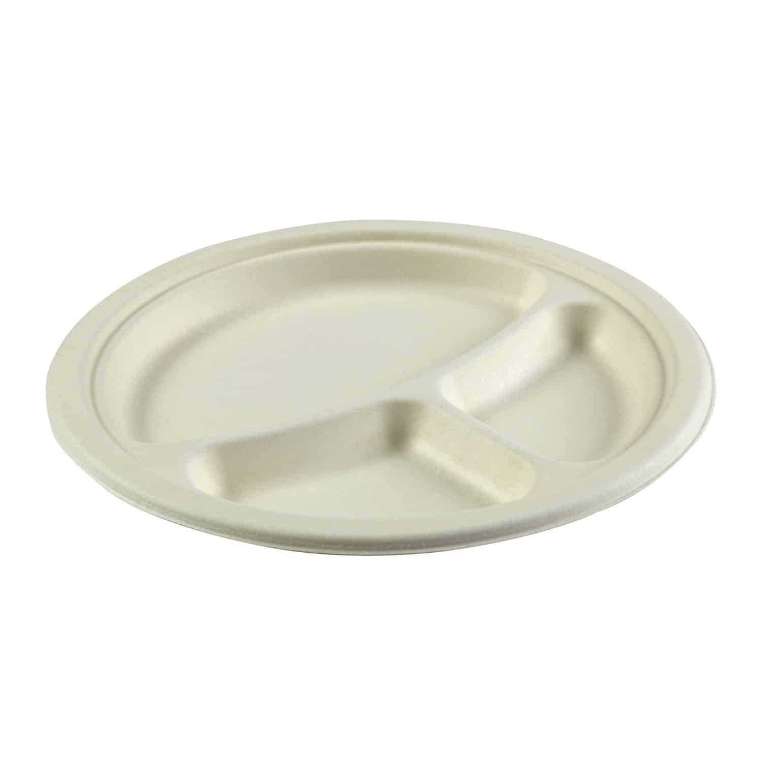 9" Round Fiber Plate, 3-Compartment - Image 1