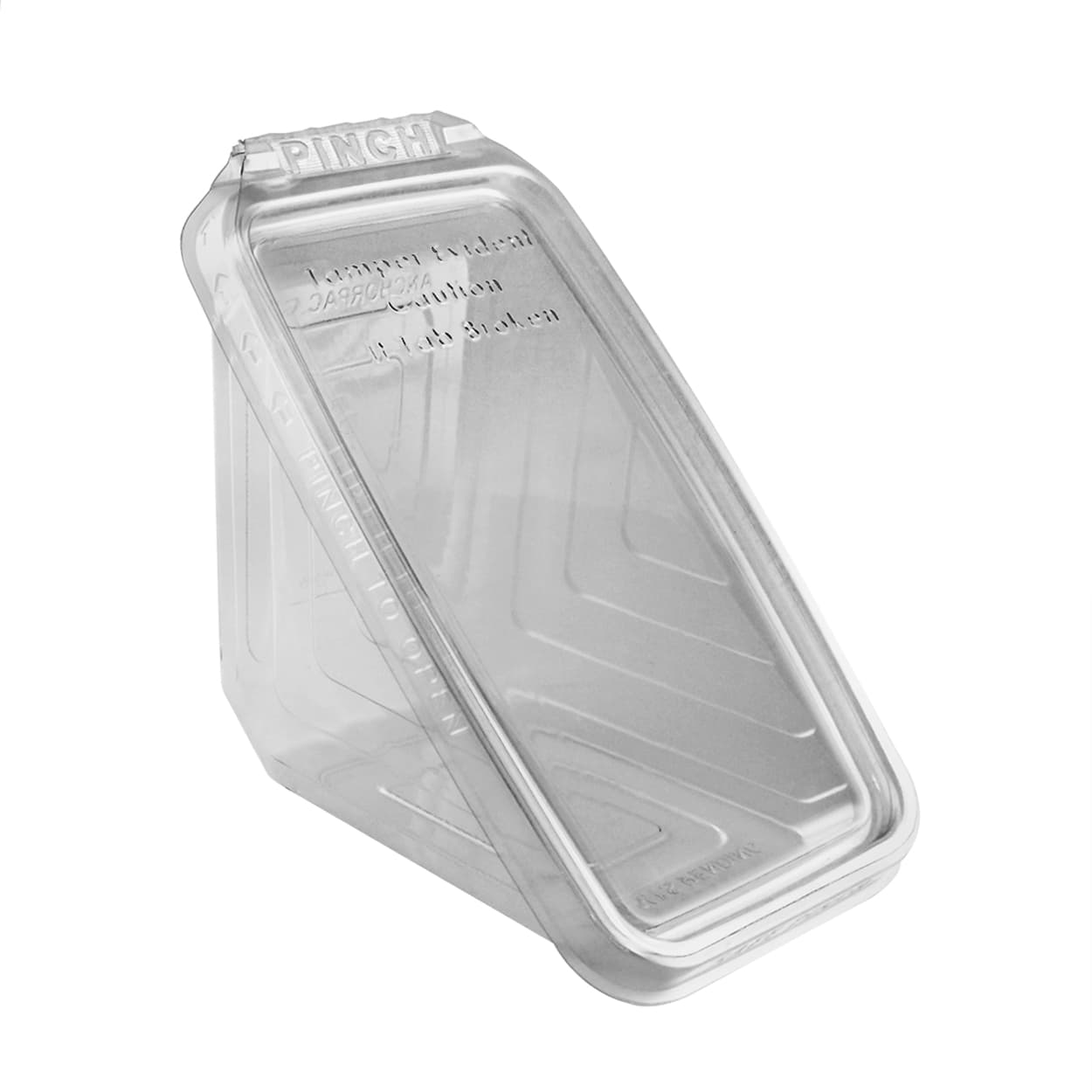 Safe Pinch® Tamper-Evident Sandwich Wedge 7″ X 4″ Clear Hinged Container - Image 1