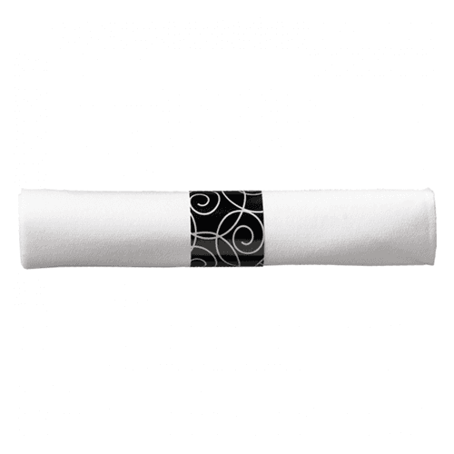 Hoffmaster 119971 CaterWrap 17" x 17" Pre-Rolled Silver Swirl Linen-Like White Napkin and Cutlery - Image 1