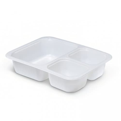 Sabert White 26 oz. Three-Compartment Medium Rectangle Tray (18-4-4 oz.) - Image 1