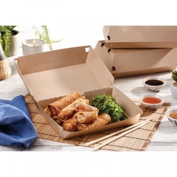 Sabert Medium 8" x 6" Corrugated Kraft Clamshell Take-Out Box