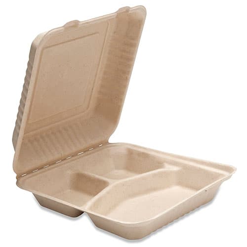 9" x 9" x 3" Fiber Clamshell, 3-Compartment