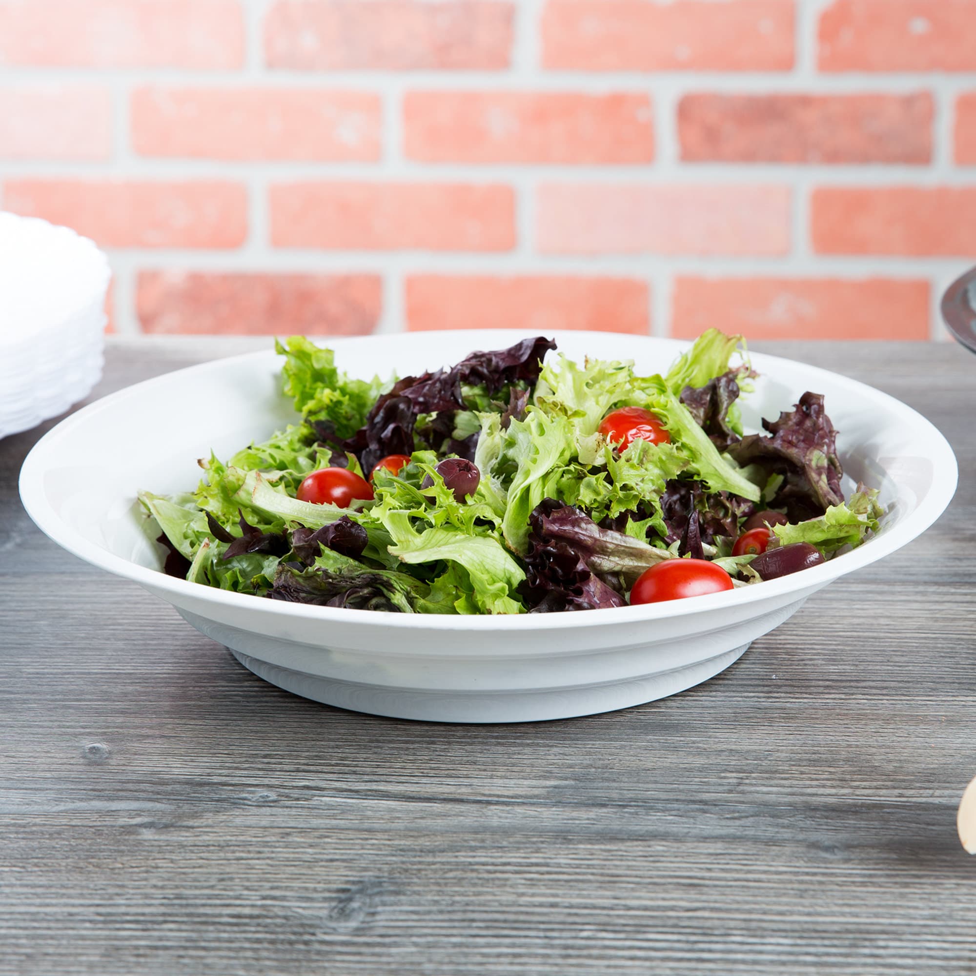 Fineline LPB1280PP.WH ReForm 80 oz. White Low Profile Plastic Catering Bowl - Image 1