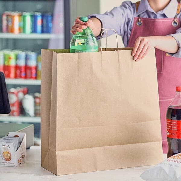 Jumbo Natural Kraft Paper Shopping Bag with Handles 18" x 7" x 18.75" - Image 1