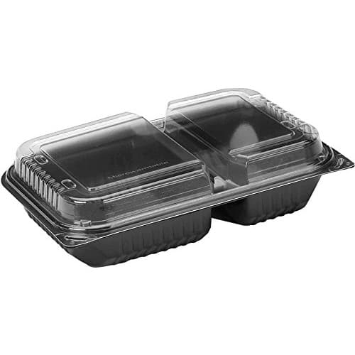 Solo Creative Carryouts Black/Clear 2-Compartment Dinner Box PS Plastic Hinge - Image 1