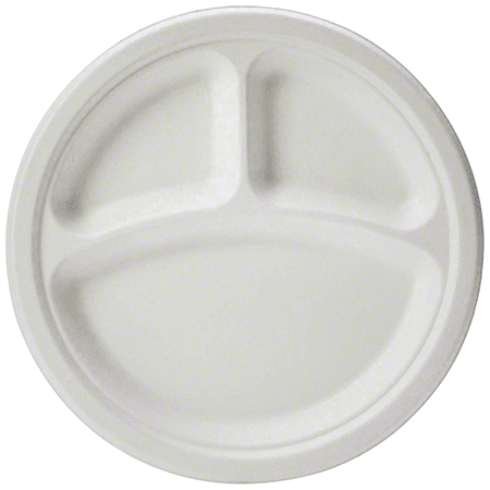 9" Round Fiber Plate, White, 3-Compartment