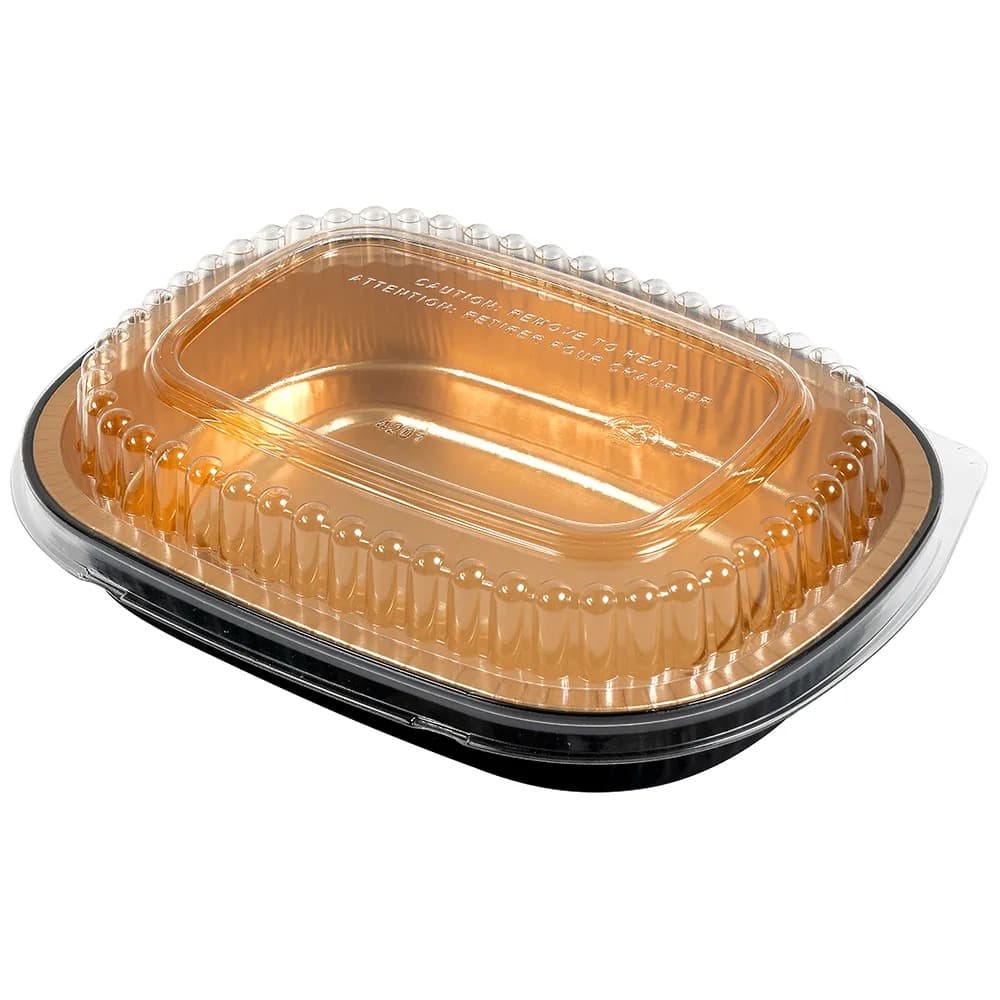 HFA® Gourmet-To-Go®! Small Black & Gold Entrée w/Dome Lid - 23 oz. - Image 1