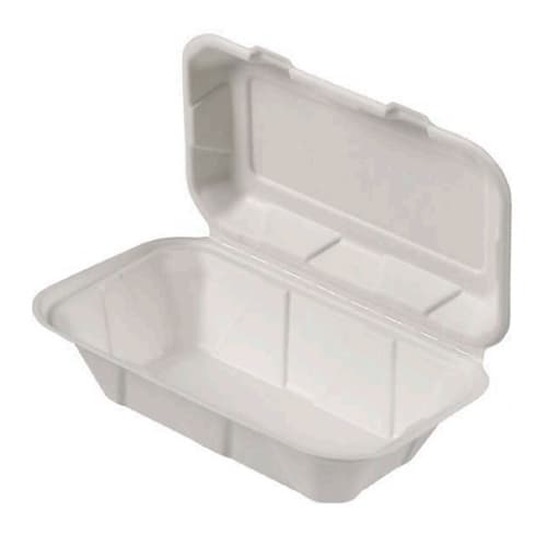 Bridge-Gate Compostable White Hoagie Hinged Container - Image 1