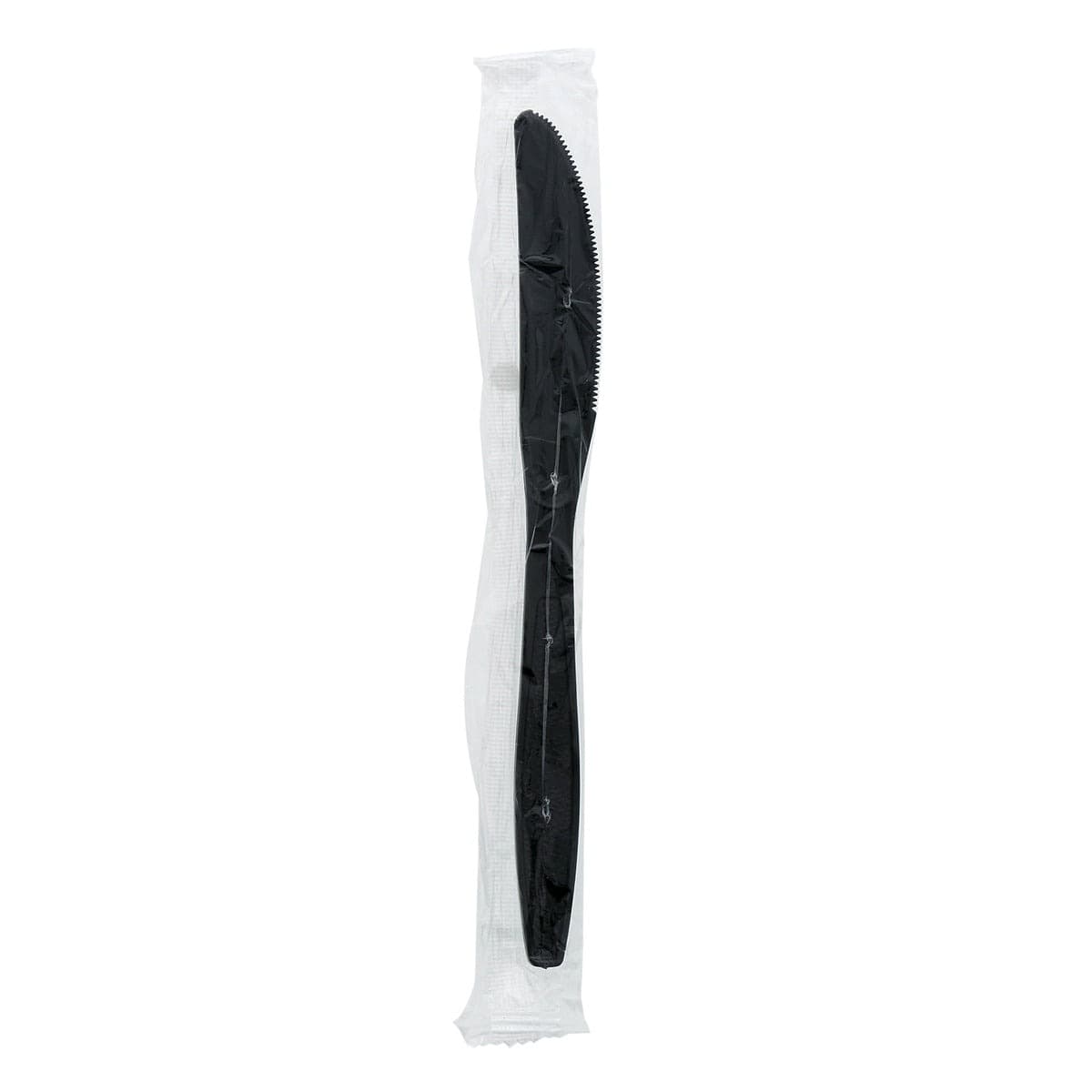 AmerCare Individually Wrapped Black Heavy Weight Plastic Knife - Image 1