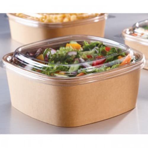 Clear PET Lid - fits 32 oz Square Kraft Paper Bowl - Image 1