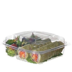 Eco Products 8" x 8" x 3" Clear Hinged Compostable 3-Compartment PLA Takeout Container - Image 1