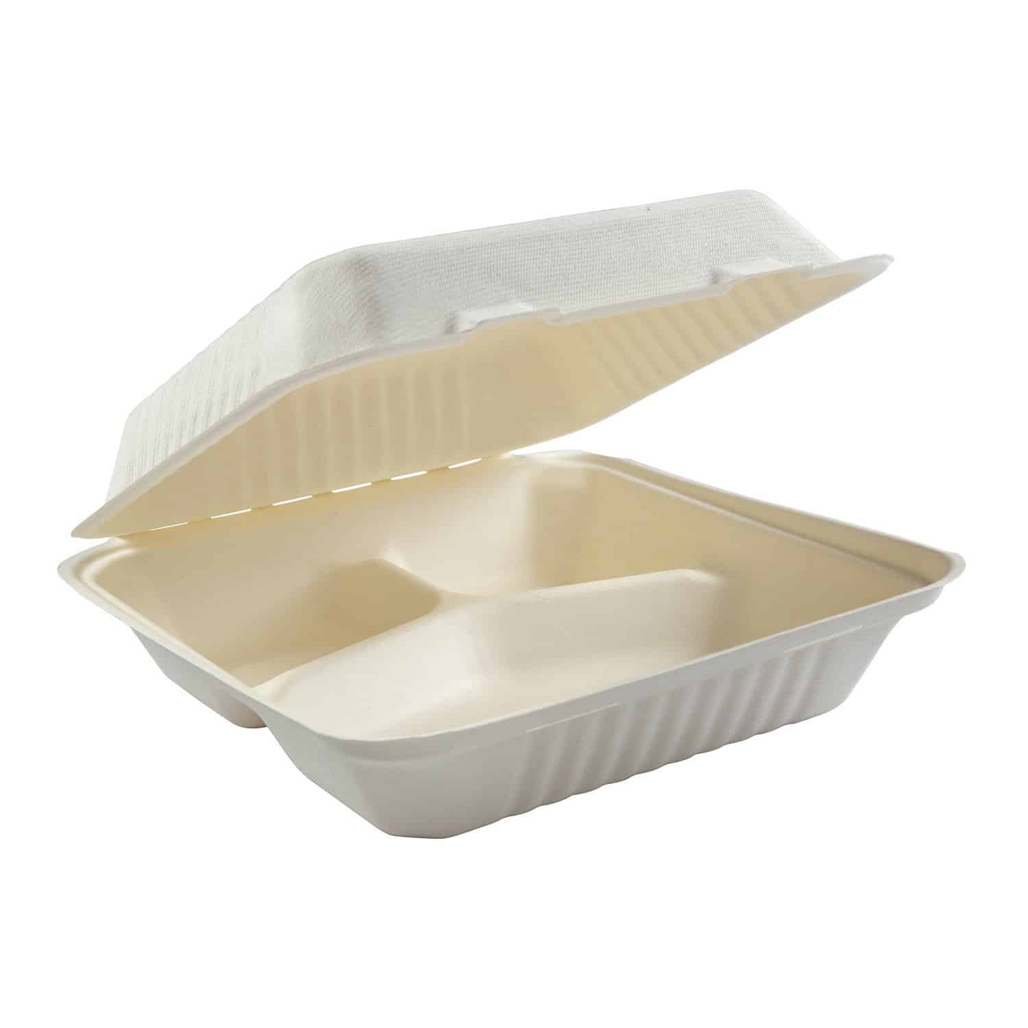 9" x 9" x 3" Fiber Hinged Container, 3-Compartment